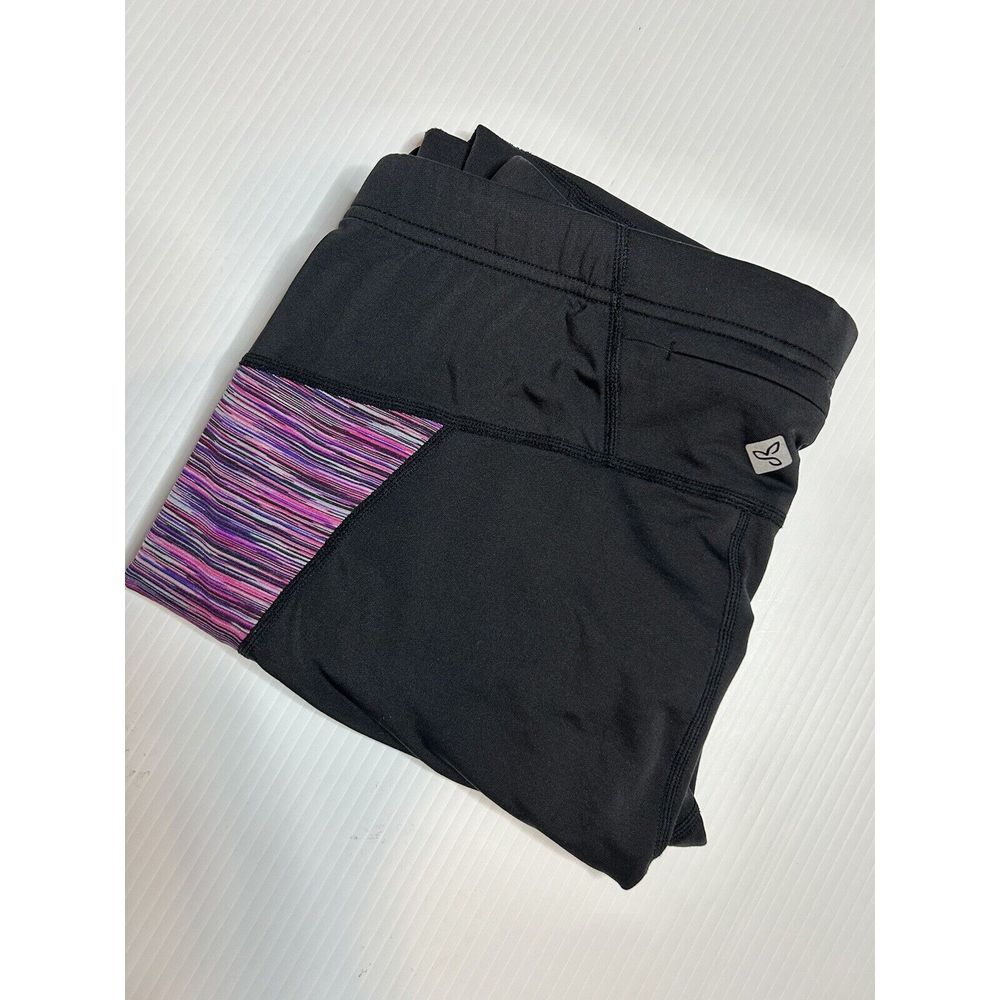 Prana Womens Black Large Ergo Leggings Performance Quick Dry Leggings Back Zip‎